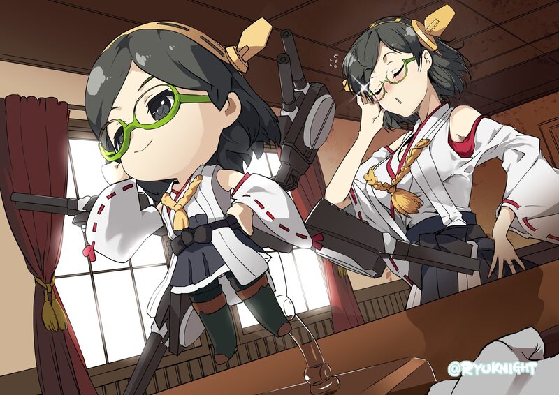 Two Anime Girls with Guns — White, Playful