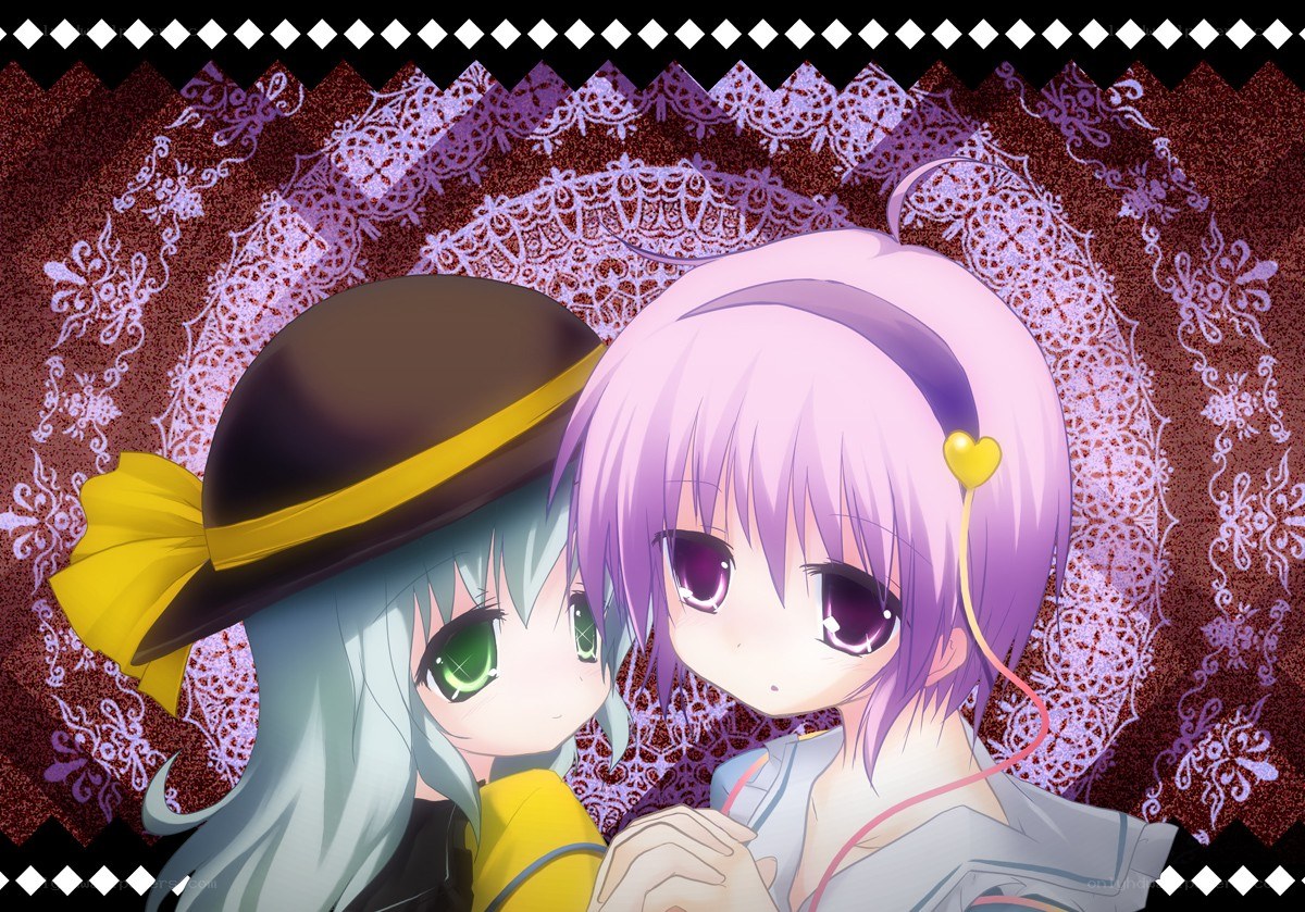 Two anime girls with hats