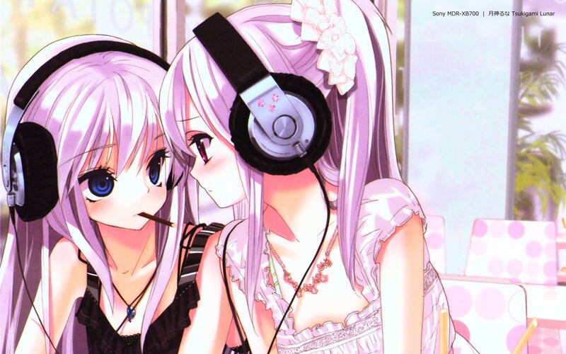 Two anime girls with headphones