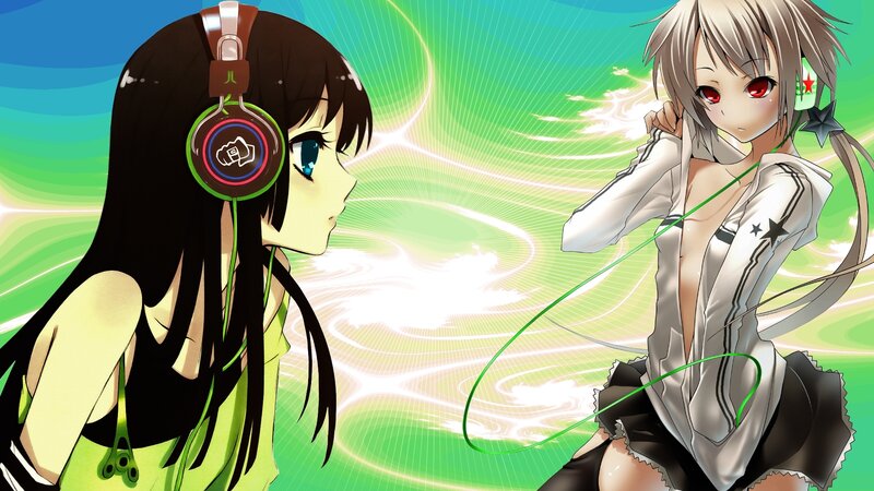 Two anime girls with headphones
