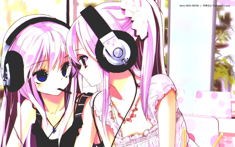 Two anime girls with headphones