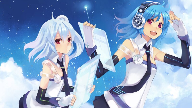 two anime girls with headphones