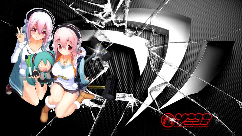 Two Anime Girls with Headphones — Black, Dynamic