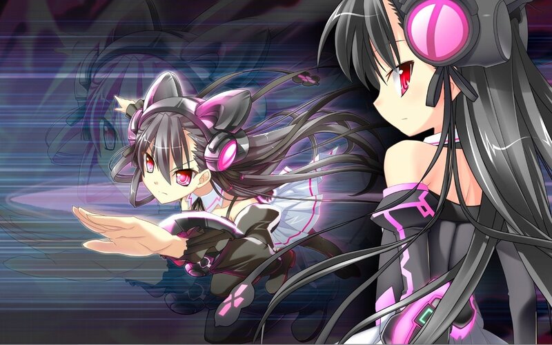 Two Anime Girls with Headphones — Black
