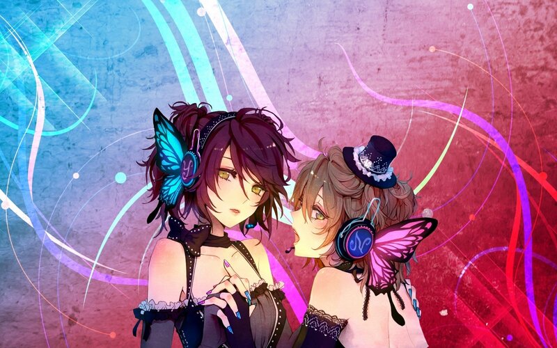 Two Anime Girls with Headphones — Blue, Dynamic