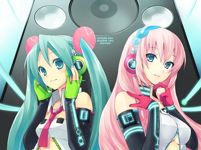 Two Anime Girls with Headphones — Cyan