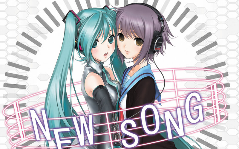 Two Anime Girls with Headphones — Cyan, Upbeat