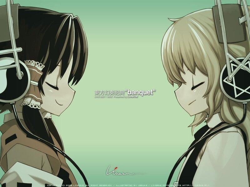 Two Anime Girls with Headphones — Green, Calm
