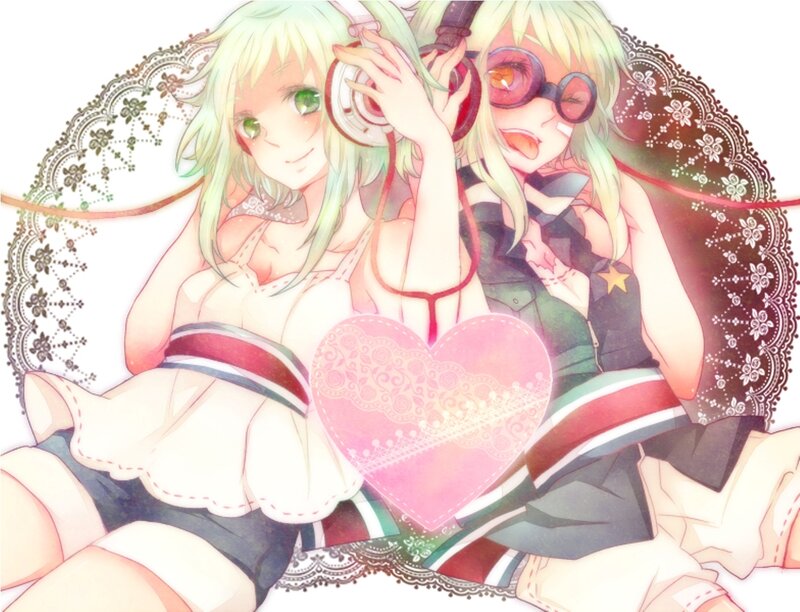 Two Anime Girls with Headphones — Pink