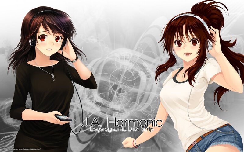 Two Anime Girls with Headphones — White, Calm, Music Player