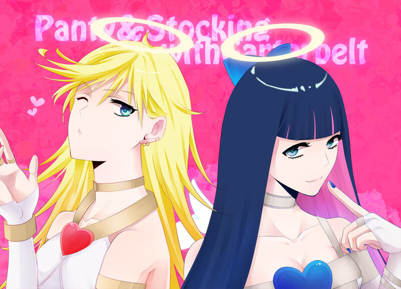 Two anime girls with heart belts