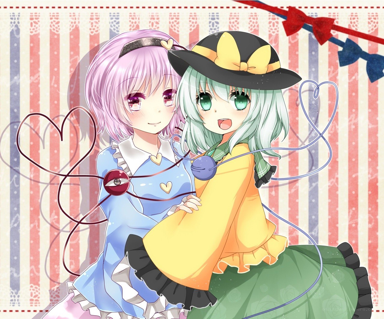 Two anime girls with heart strings