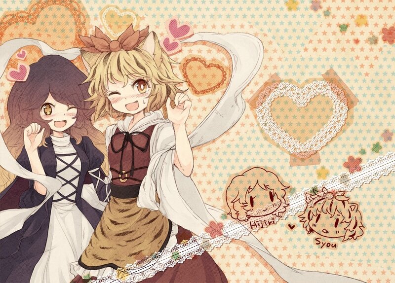 Two anime girls with hearts