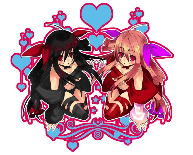 two anime girls with hearts