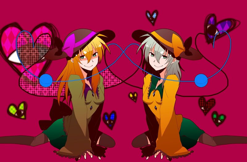 Two anime girls with hearts