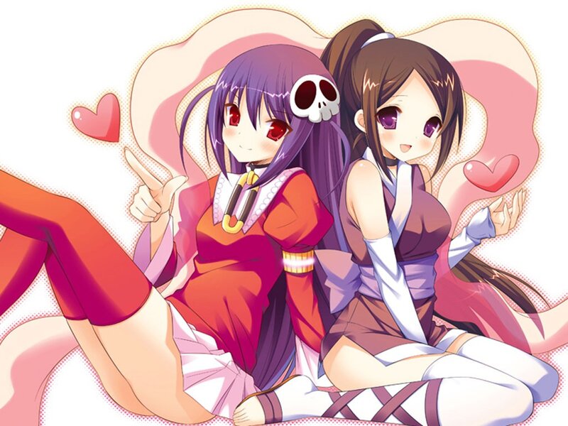 two anime girls with hearts