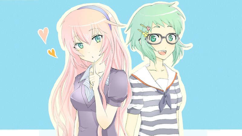 two anime girls with hearts