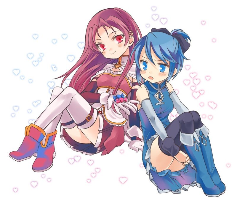 Two anime girls with hearts