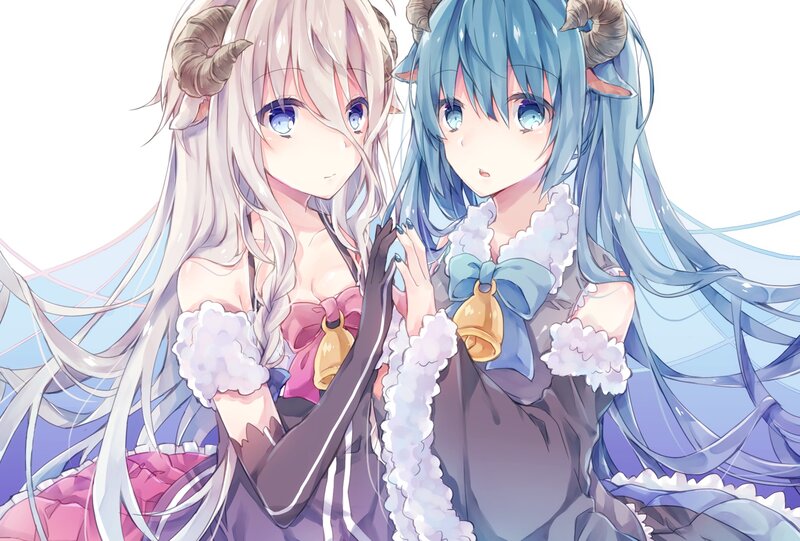 Two Anime Girls with Horns — Blue, Calm
