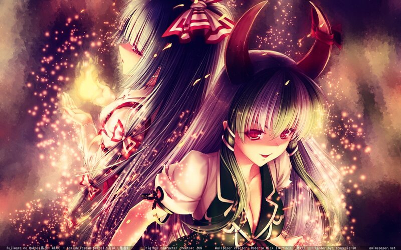 Two Anime Girls with Horns — Purple, Dramatic, Digital Art