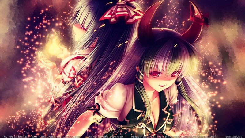 Two Anime Girls with Horns — Purple, Dramatic