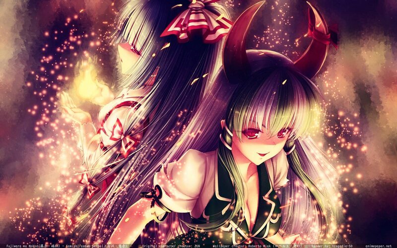 Two Anime Girls with Horns — Purple