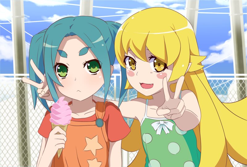 Two Anime Girls with Ice Cream — Blue, Happy, Cheerful