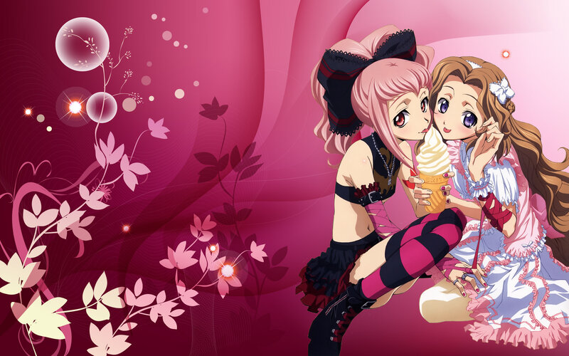 Two anime girls with ice cream