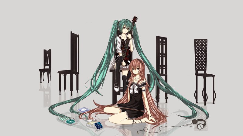 Two anime girls with instruments