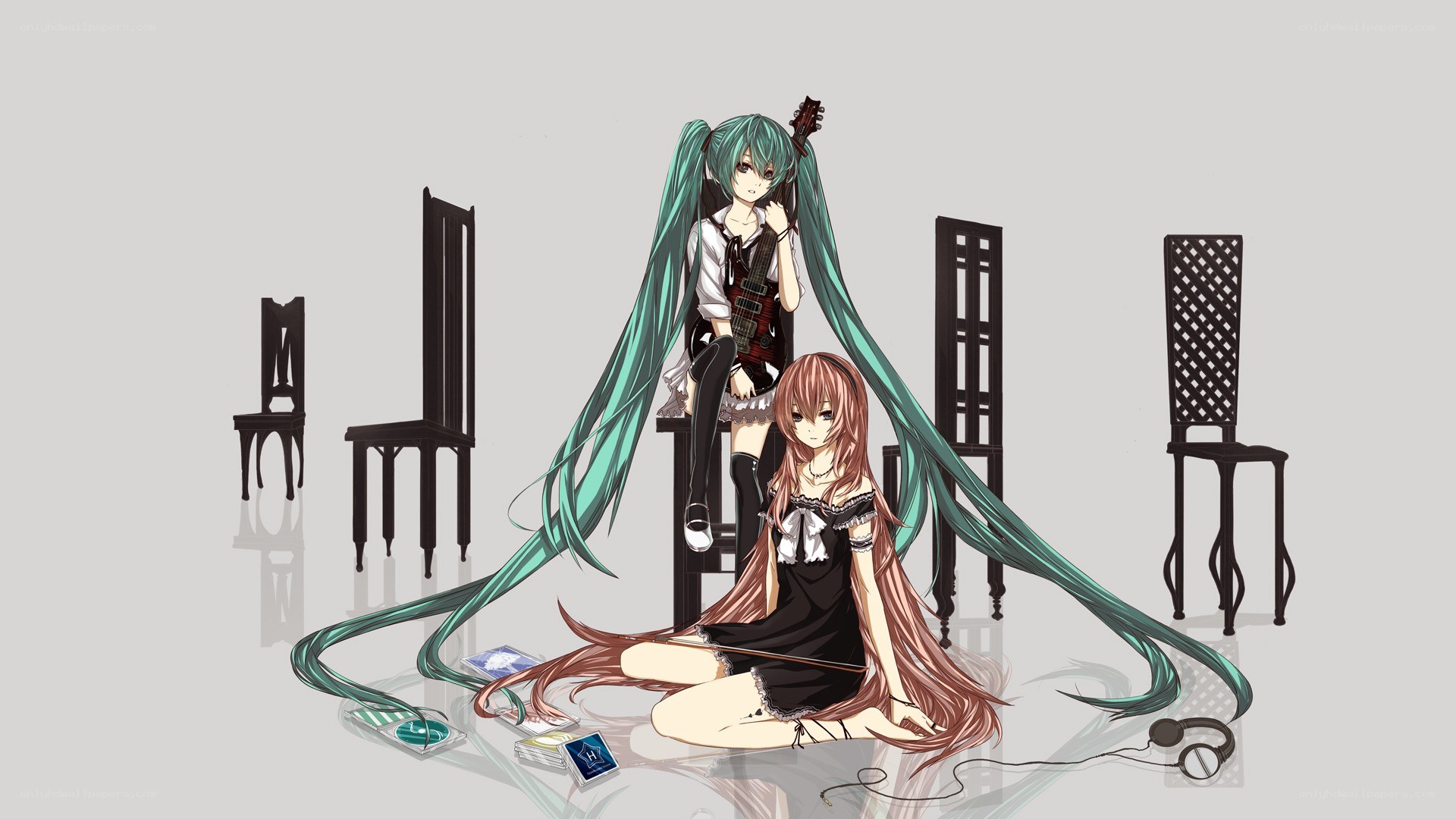 Two anime girls with instruments