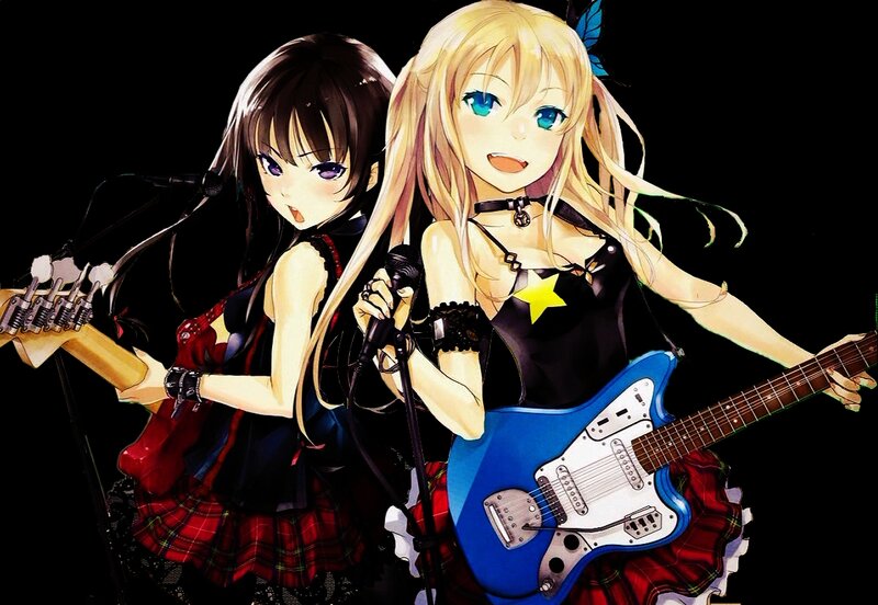 Two Anime Girls with Instruments — Black, Energetic