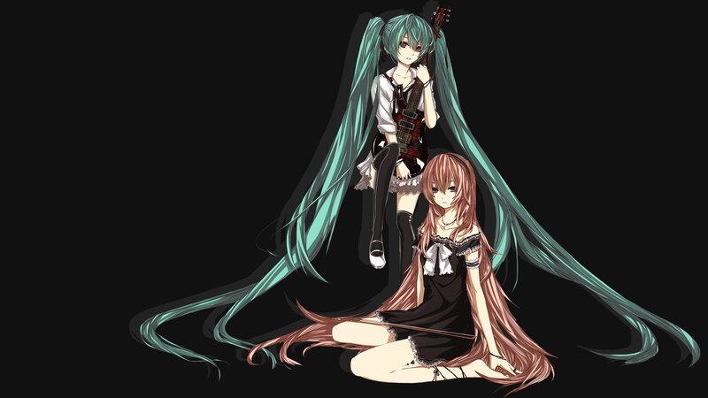 Two Anime Girls with Instruments — Black