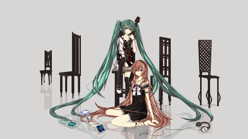 Two Anime Girls with Instruments — Green, Calm