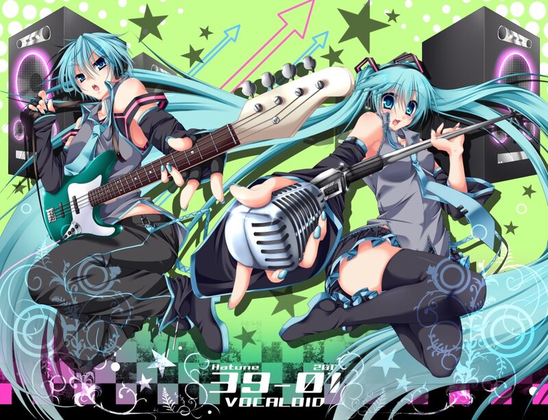 Two Anime Girls with Instruments — Green
