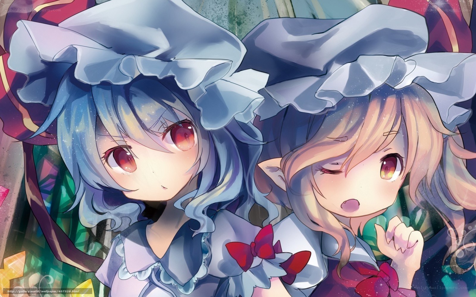 Two anime girls with large bows