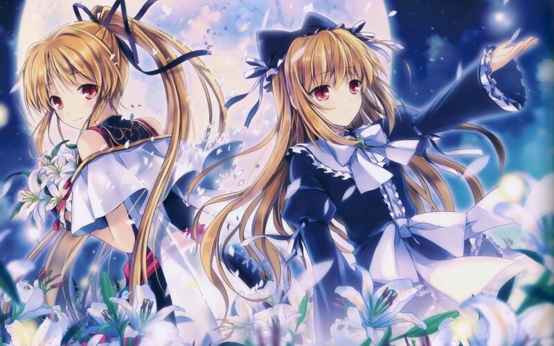 Two Anime Girls with Lilies