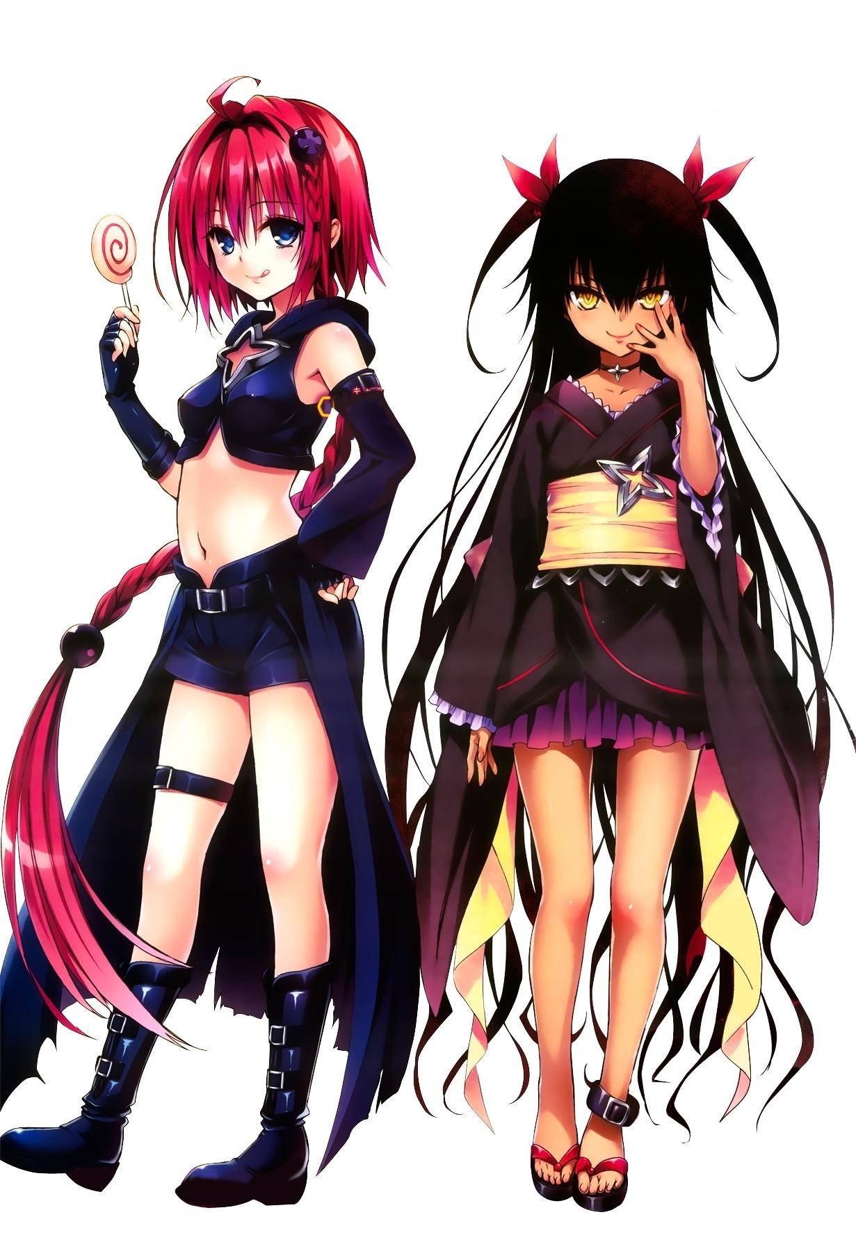 Two anime girls with lollipops