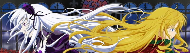 Two anime girls with long hair