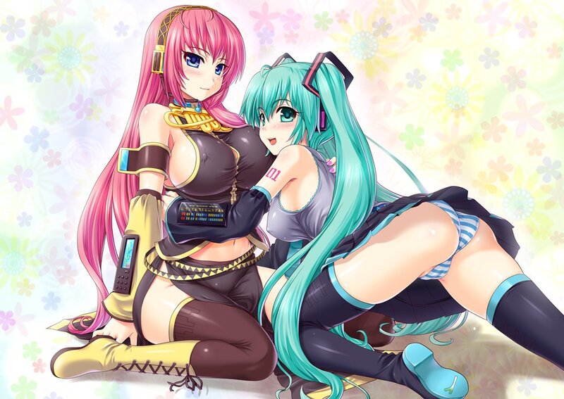 Two anime girls with long hair