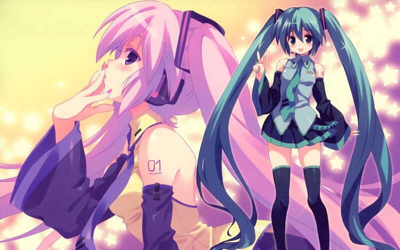 Two anime girls with long hair