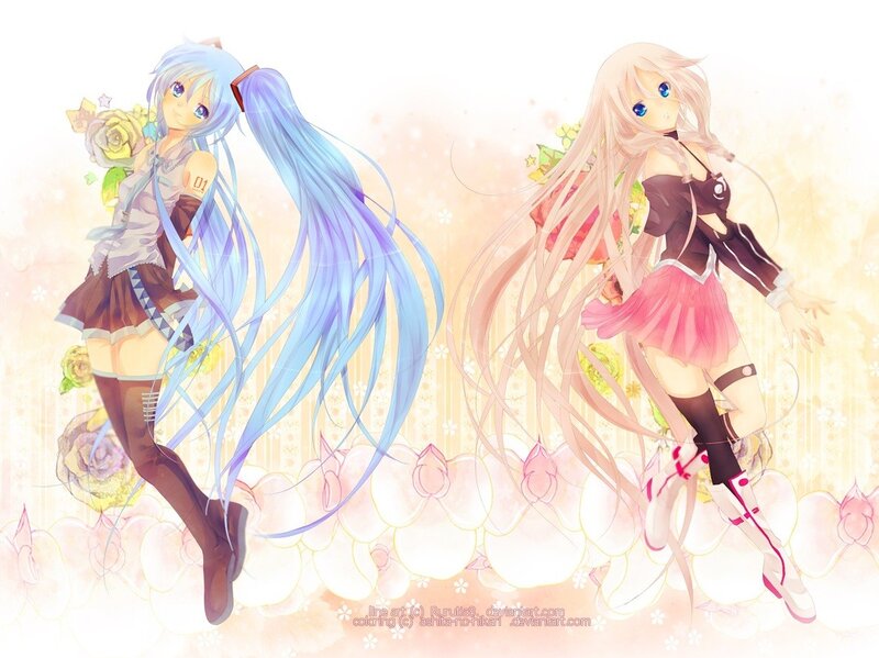 Two anime girls with long hair