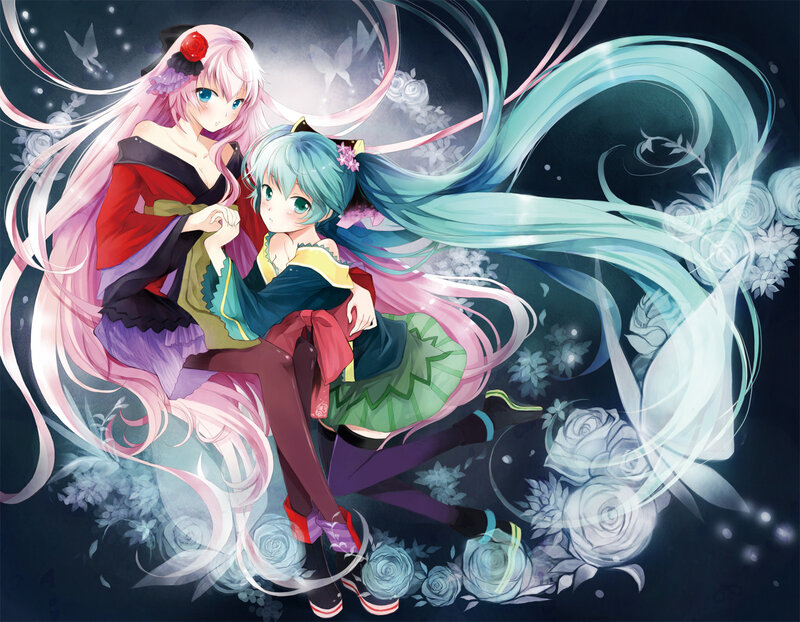 Two anime girls with long hair
