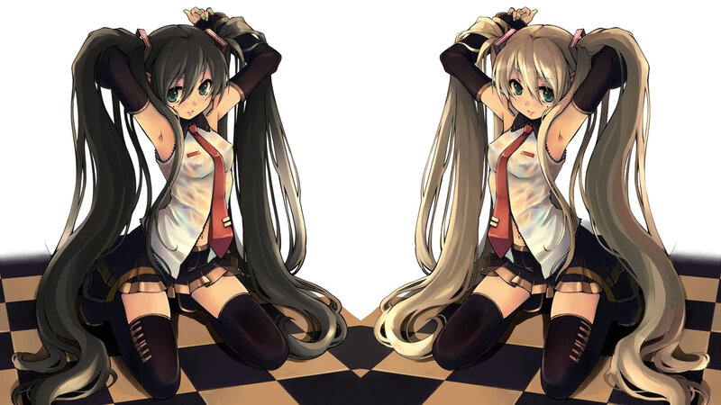 Two anime girls with long hair