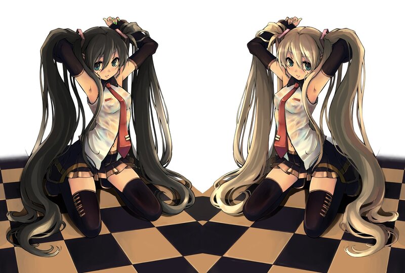 Two anime girls with long hair