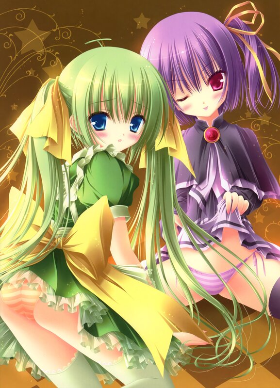 Two anime girls with long hair