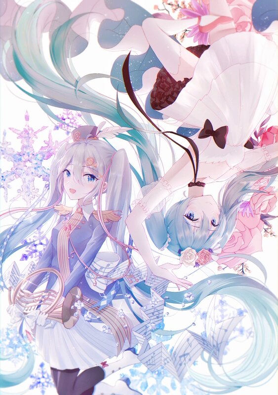 Two Anime Girls with Long Hair — Blue, Dreamy, Winter