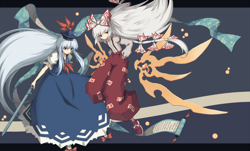 Two anime girls with long white hair