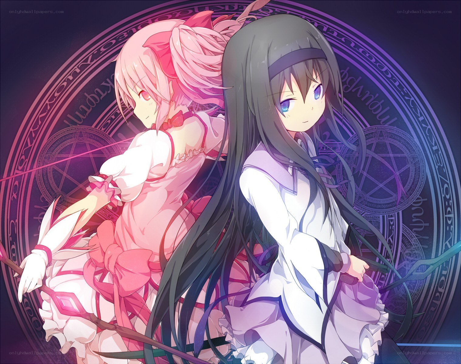 two anime girls with magic circle