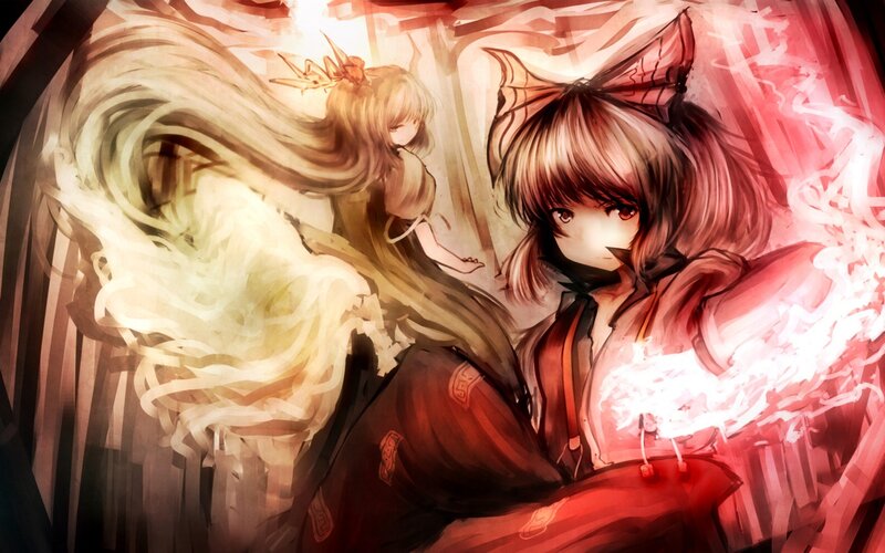 Two anime girls with magical energy