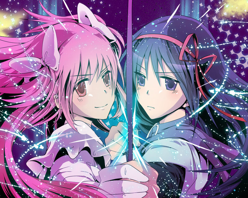 Two anime girls with magical energy